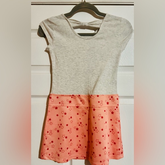 Pink and Gray Fit and Flare Dress with Flutter Sleeves - Picture 2 of 3